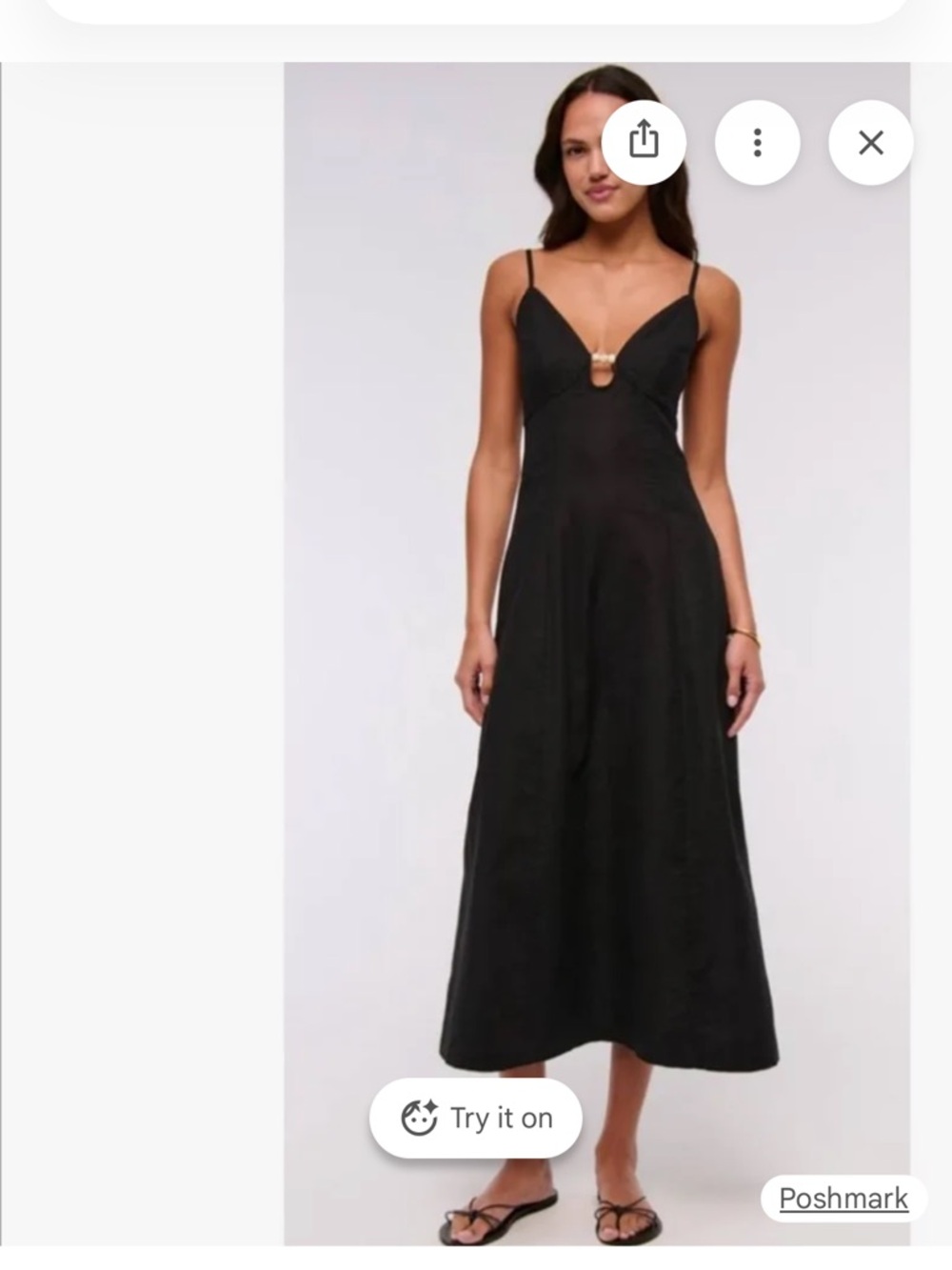 ISO!! Abercrombie & Fitch Black Linen-Blend Midi Dress with Beaded Accent